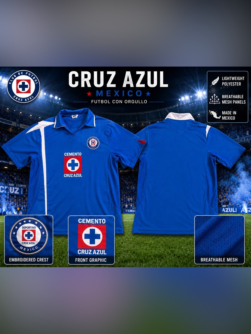 Cruz Azul Mexico Soccer Jersey Blue Futbol Shirt Unisex Large Vintage